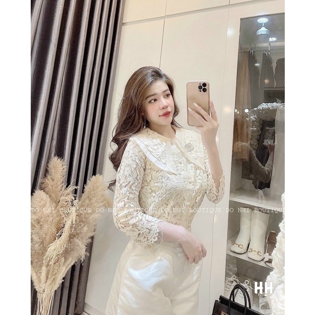 Set áo ren cổ bèo kèm quần short