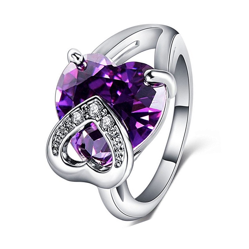 Nhẫn Mạ Bạc 925 Đính Đá Thạch Anh Tím Thời Trang Cho Nữ