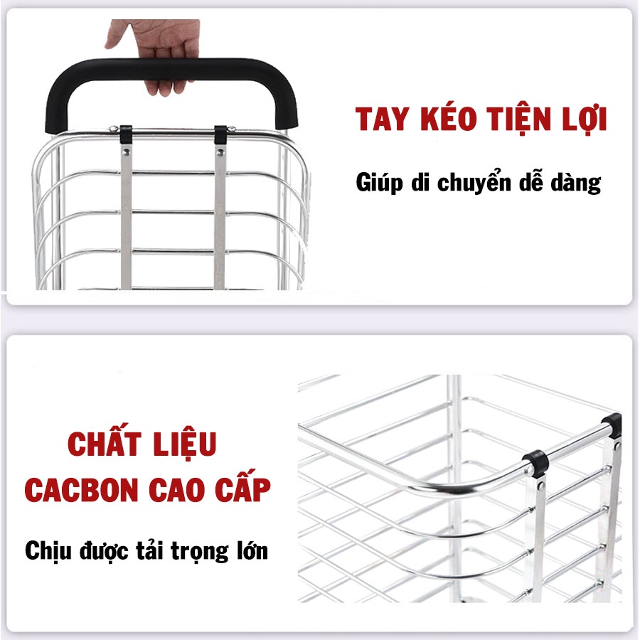 Xe Kéo Đi Chợ, Xe Siêu Thị Toshudo Phiên Bản 4 Bánh Nâng Cấp Bằng Hợp Kim Gấp Gọn Tiện Lợi