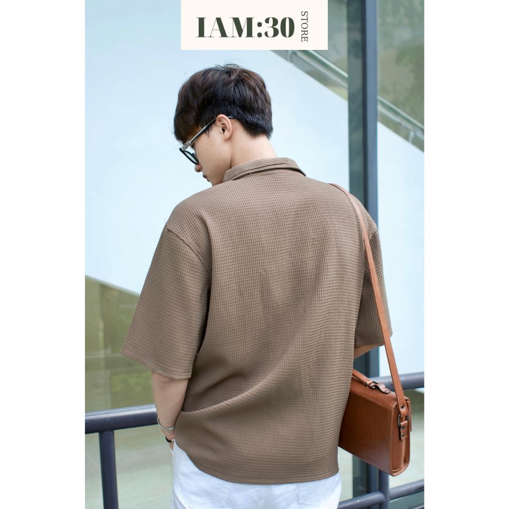 Áo polo form rộng nam IAM:30 Store tay lỡ Unisex basic trẻ trung thun tổ ong