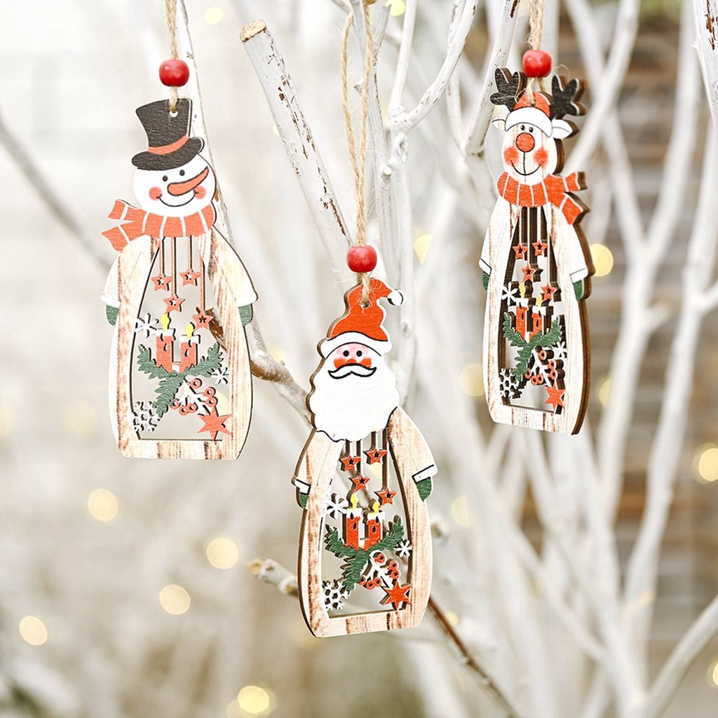 Phụ Kiện Treo Trang Trí Cây Thông Giáng Sinh Bằng Gỗ Hình Ông Già Noel / Người Tuyết / Tuần Lộc Dễ Thương
