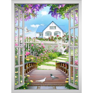  Tranh dán tường cửa sổ khổ dọc nhiều mẫu HD Cổng hoa CS-0399D Kim sa 