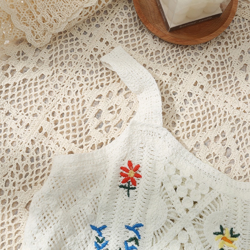 Brroa Áo Croptop Dệt Kim Không Tay Thêu Hoa Nhỏ Khoét Rỗng Nhiều Màu Sắc Cổ Điển Diam Cho Nữ