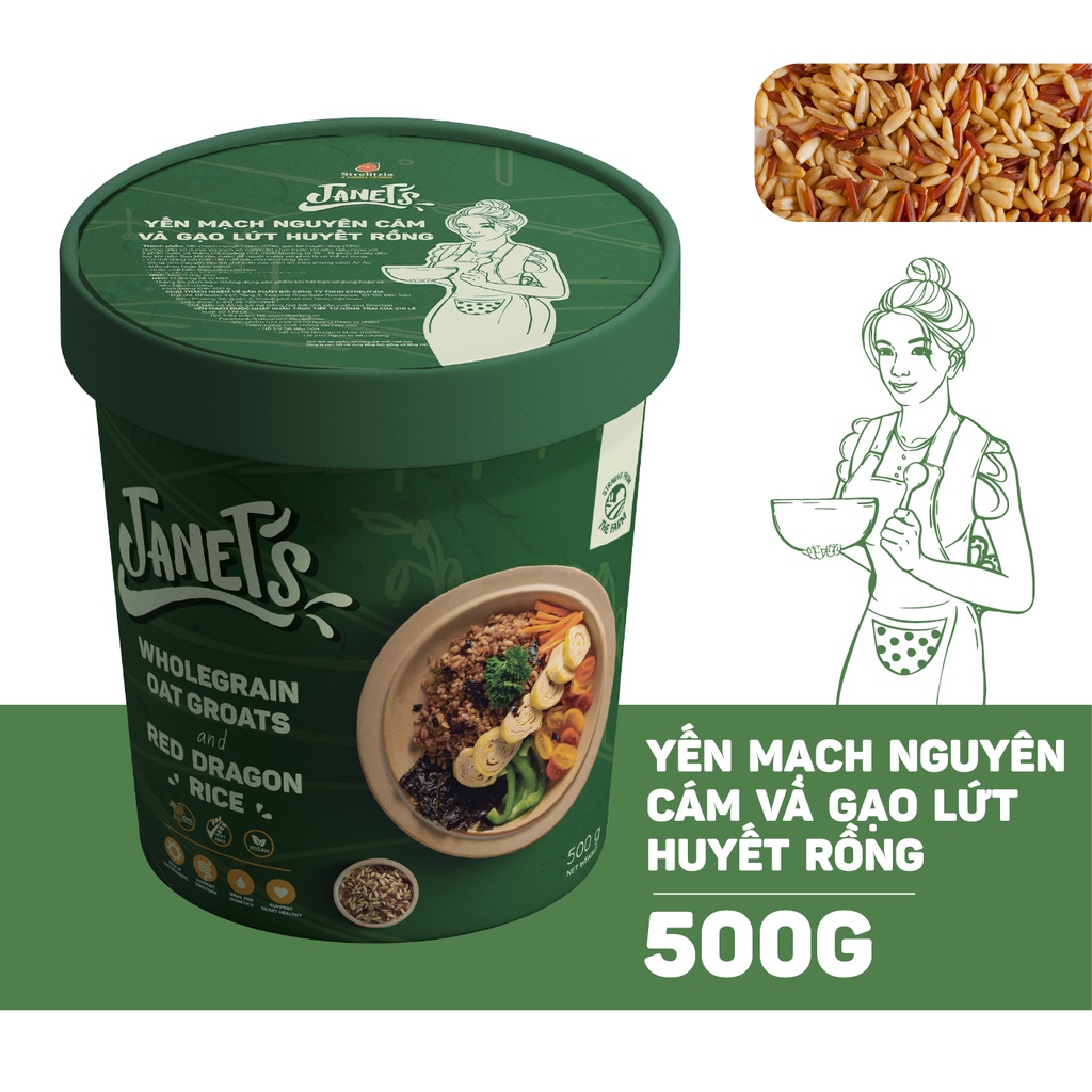 Yến mạch nguyên cám và gạo lứt huyết rồng Janet's 500g