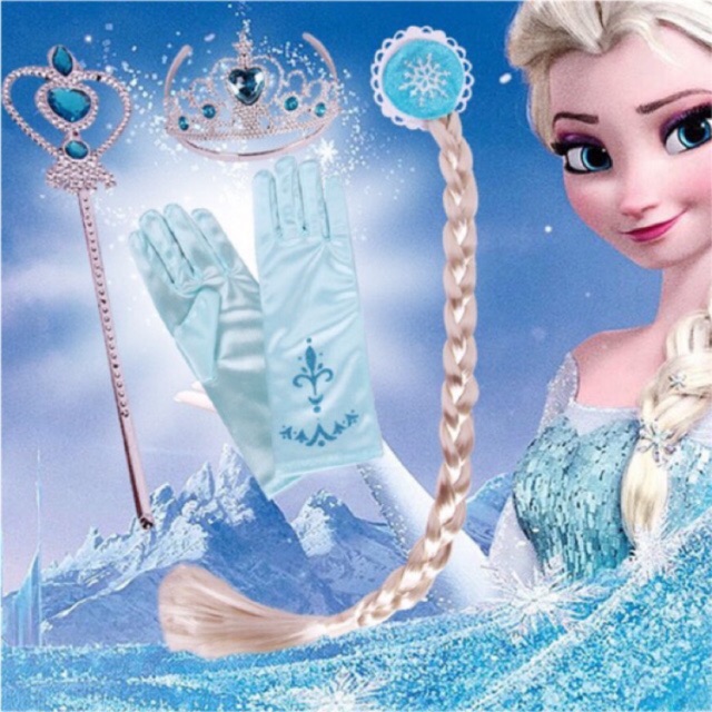 Phụ kiện hoá trang vương miện đũa thần tóc giả găng tay công chúa Elsa Frozen