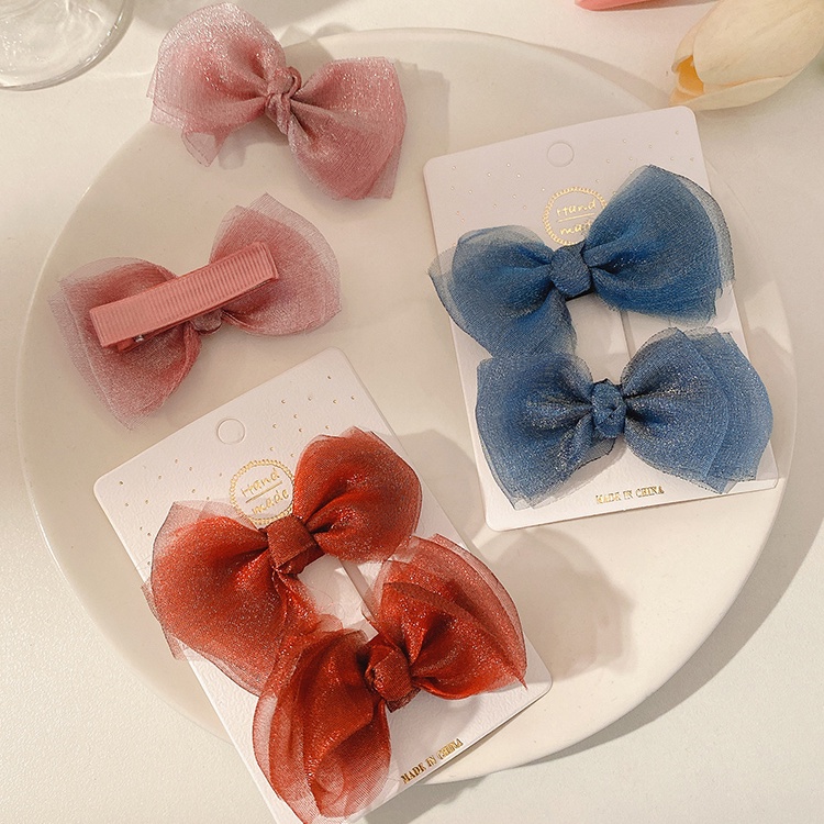 Bộ 2 kẹp tóc hình nơ bằng vải tuyn kiểu dáng dễ thương thời trang Hàn Quốc