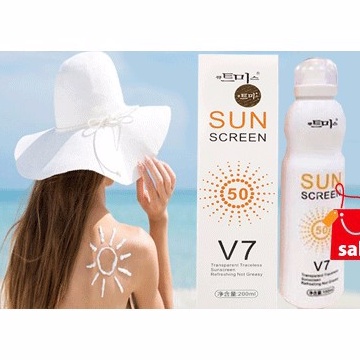 xịt chống nắng Sun Screen V7 nâng tone trắng da chống nước không bết dính kem chống nắng mặt body SPF50+ [𝐓𝐚̣̆𝐧𝐠 𝐦𝐚́𝐲]