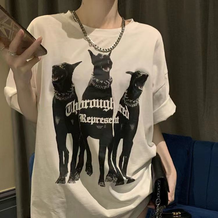 ☎☽Áo Thun 100% Cotton Nguyên Chất Tay Ngắn In Hình Phong Cách Retro Hàn Quốc 2022 Cho Nữ