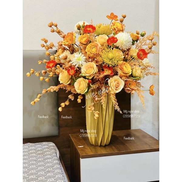 Bình hoa composite,Mỹ nghệ shop, decor, trang trí, quà tặng sinh nhật, tân gia, bình hoa giả, cao cấp mã ly trám