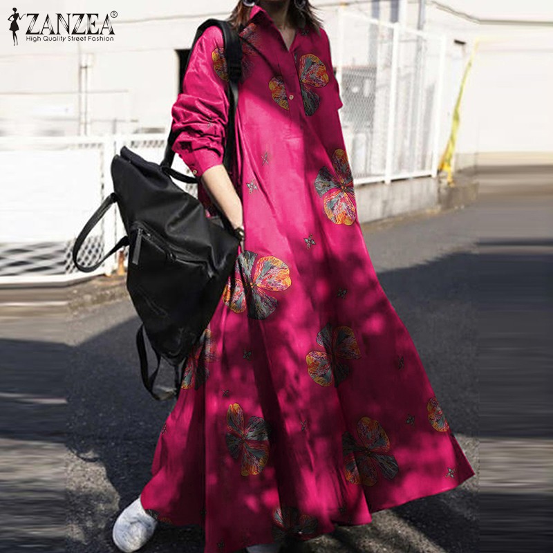 ZANZEA Đầm maxi tay dài phong cách thời trang dành cho phái đẹp