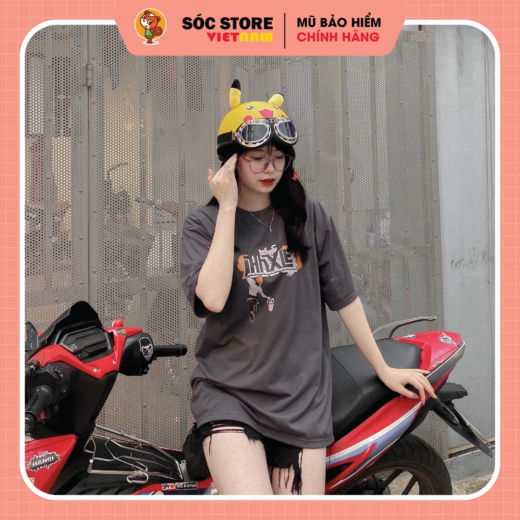Mũ bảo hiểm nửa đầu Pikachu kèm Tai cute chính hãng Sóc Store VN