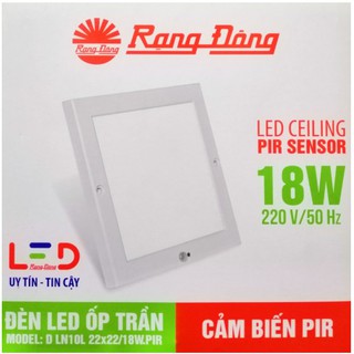Đèn led ốp trần mỏng vuông cảm biến 18w rạng đông d ln10l 22x22/18w.pir