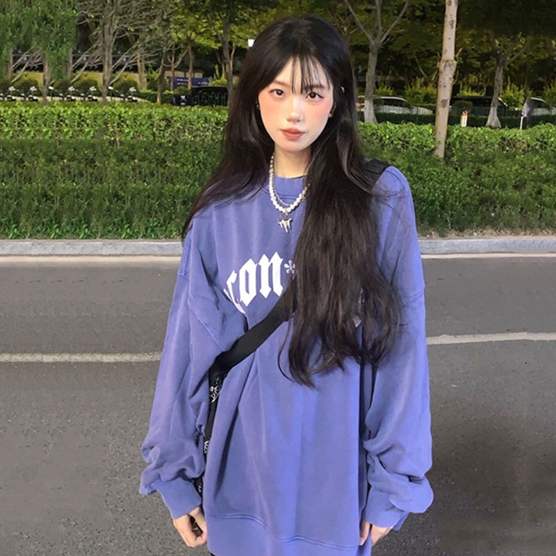 【ZHELIHANGFEI】Áo Thun Sweater Tay Dài Kiểu Mỹ Thiết Kế Trẻ Trung Cá Tính