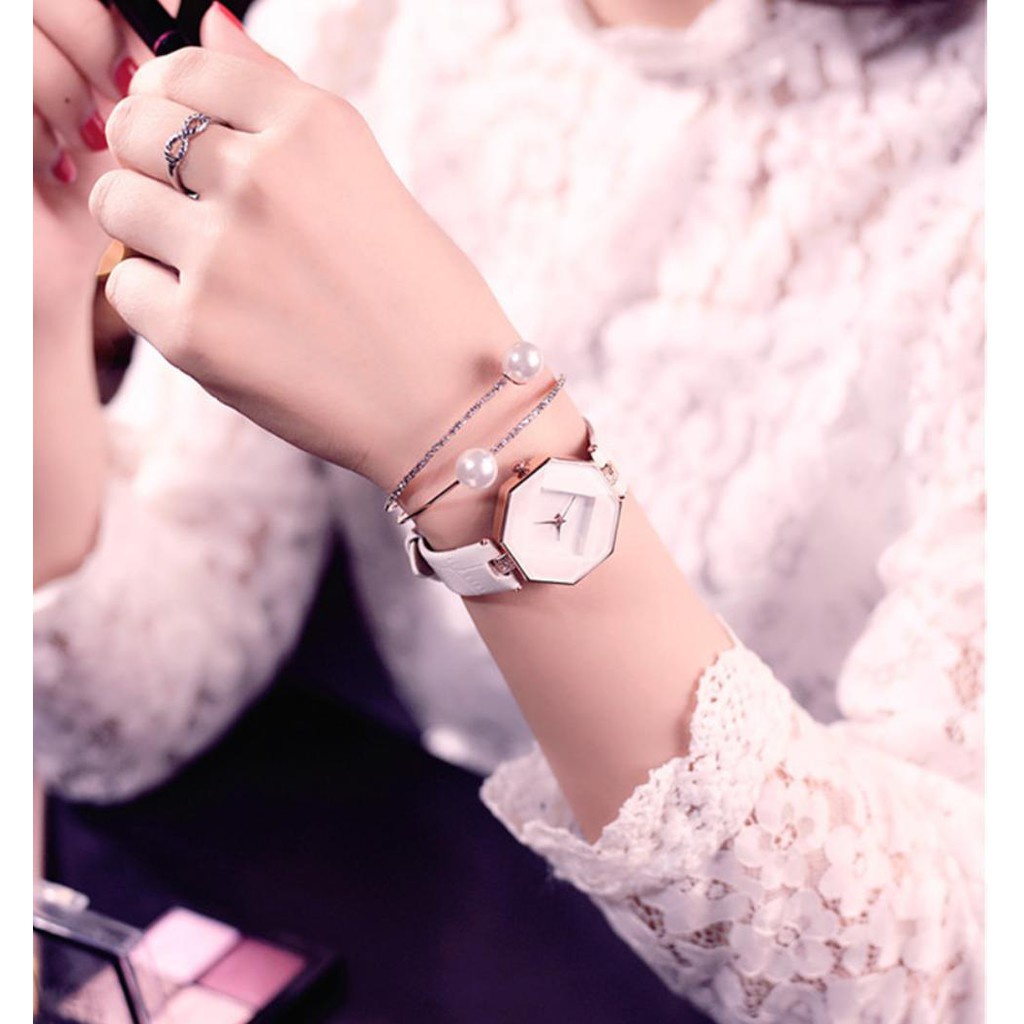 [Cực Đẹp] Đồng Hồ Nữ Dây Da Hnwatch 034 Lục Giác Hot Girl - Hazo