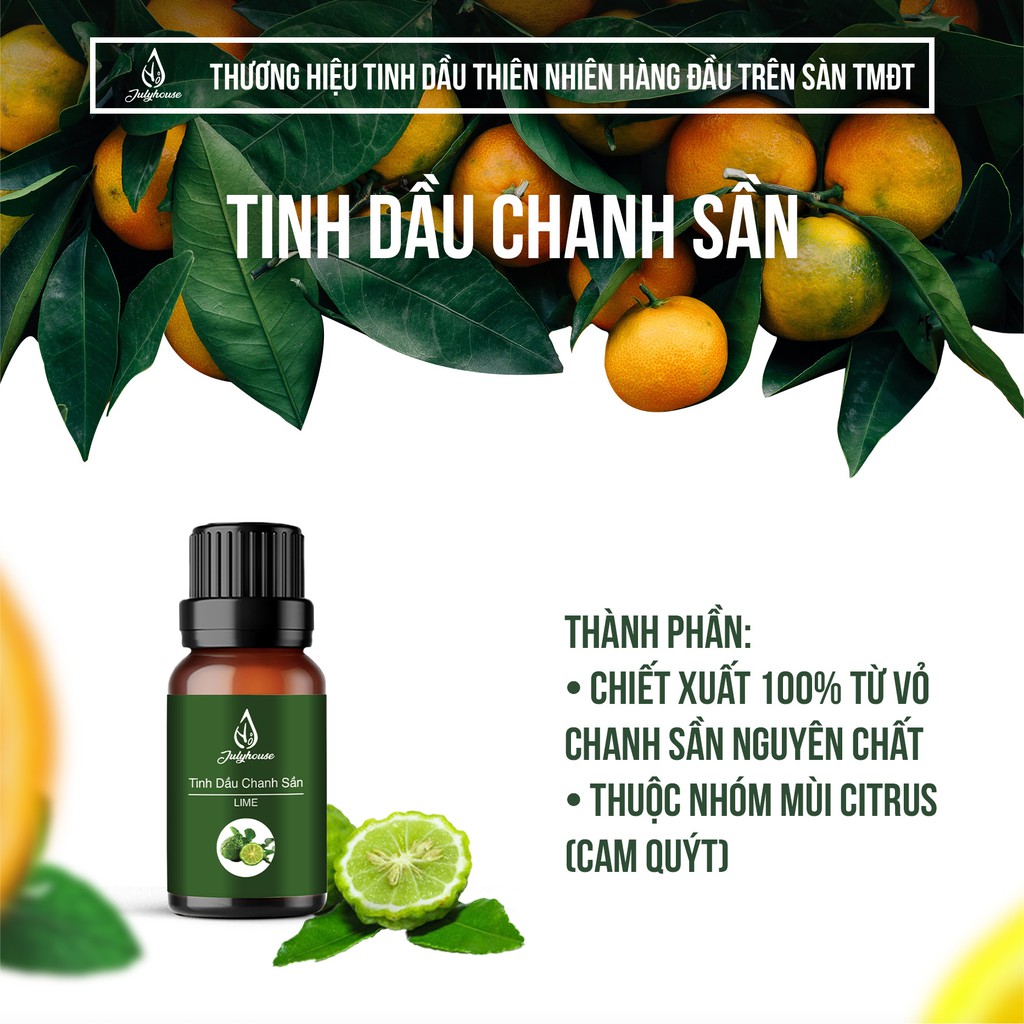 Tinh dầu Chanh Sần xông phòng, giảm lo âu Julyhouse 10ml