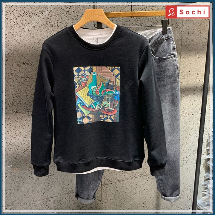 Áo sweater nam tay dài, áo thu đông Hàn Quốc phong cách nam tính in Tranh Vẽ mã SW661