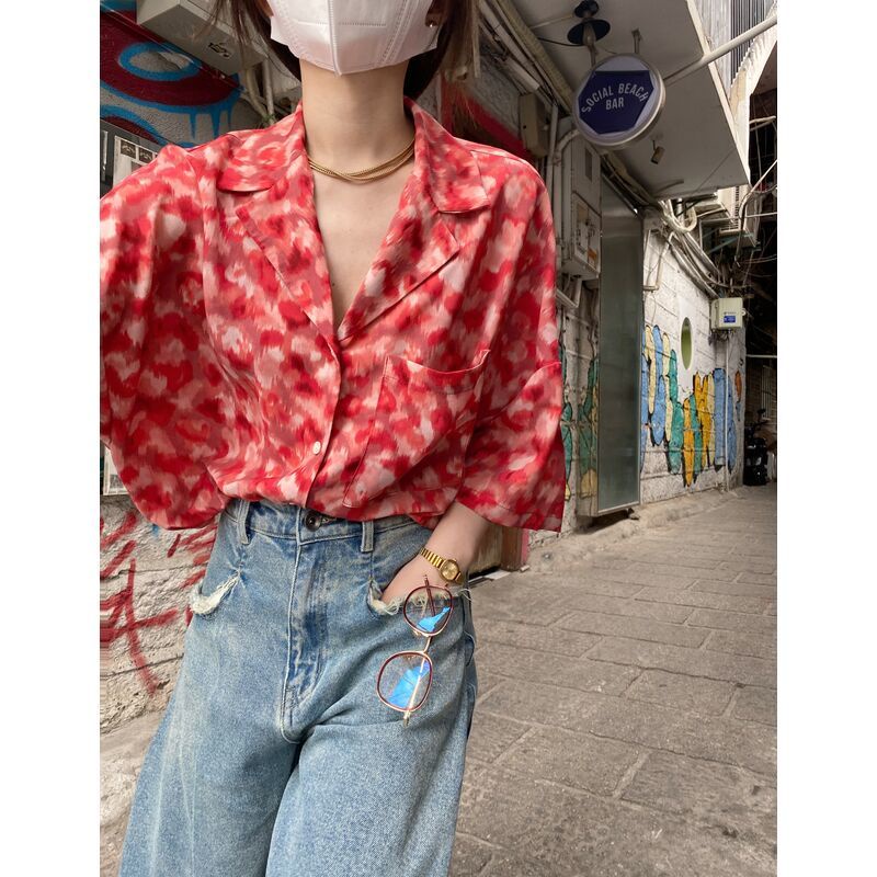 Áo Sơ Mi Voan Hoa Cổ V Ngắn Tay Thời Trang Xuân Hè Mới 2021 Dành Cho Nữ