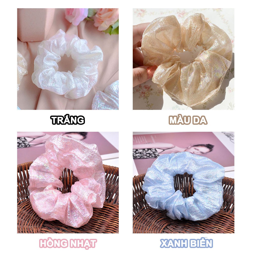 Dây buộc tóc vải Scrunchies Phản chiếu 7 màu CT42