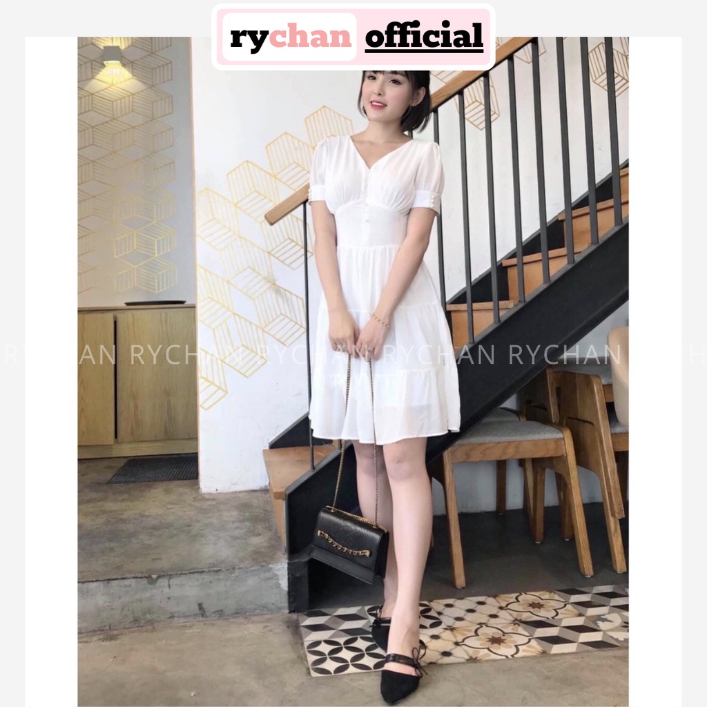 DX814 - Đầm Xòe Đính Ngọc Tay Phồng 3 Màu