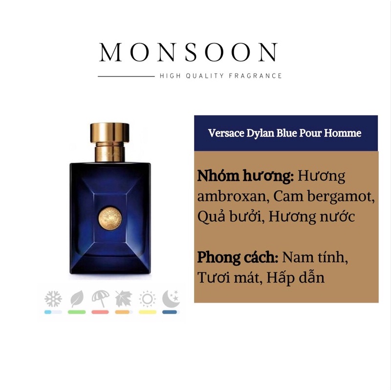 [10-50ml] Nước hoa nam Versace Dylan Blue Pour Homme EDP cao cấp Monsoon thơm lâu mùi hương nam tính