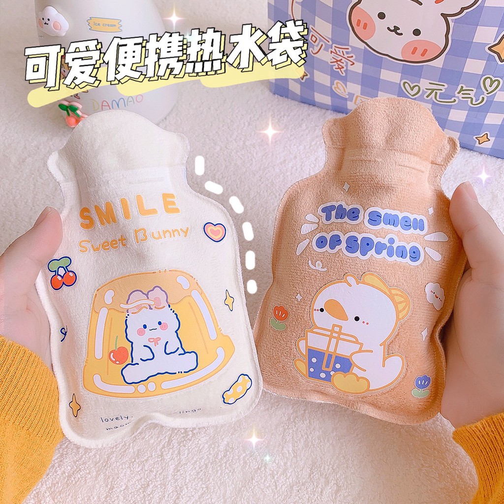 Túi sưởi giữ nhiệt 200ml vải nhung mềm mại, Túi chườm nóng lạnh mini giữ ấm bụng nhiều mẫu xinh xắn