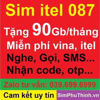 Sim data itel 087, Sim 0đ, Tặng 90Gb/tháng miễn phí gọi vina