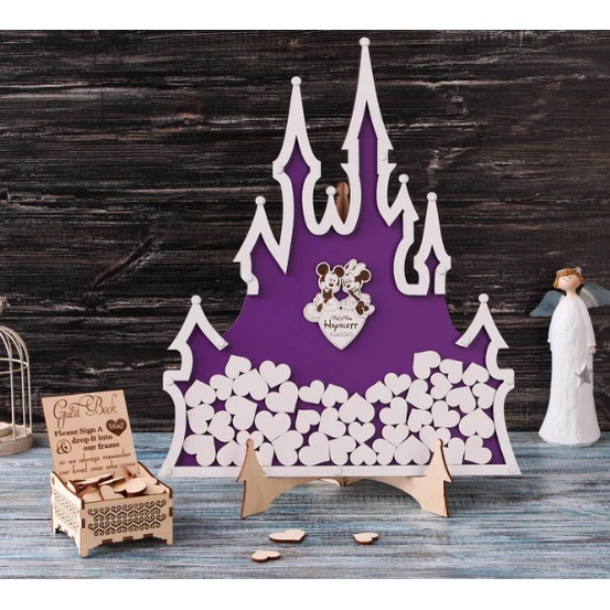 Hộp Thả Tim Lâu Đài Cổ nền gỗ  Wedding Guestbook| Thao Wedding Guestbook