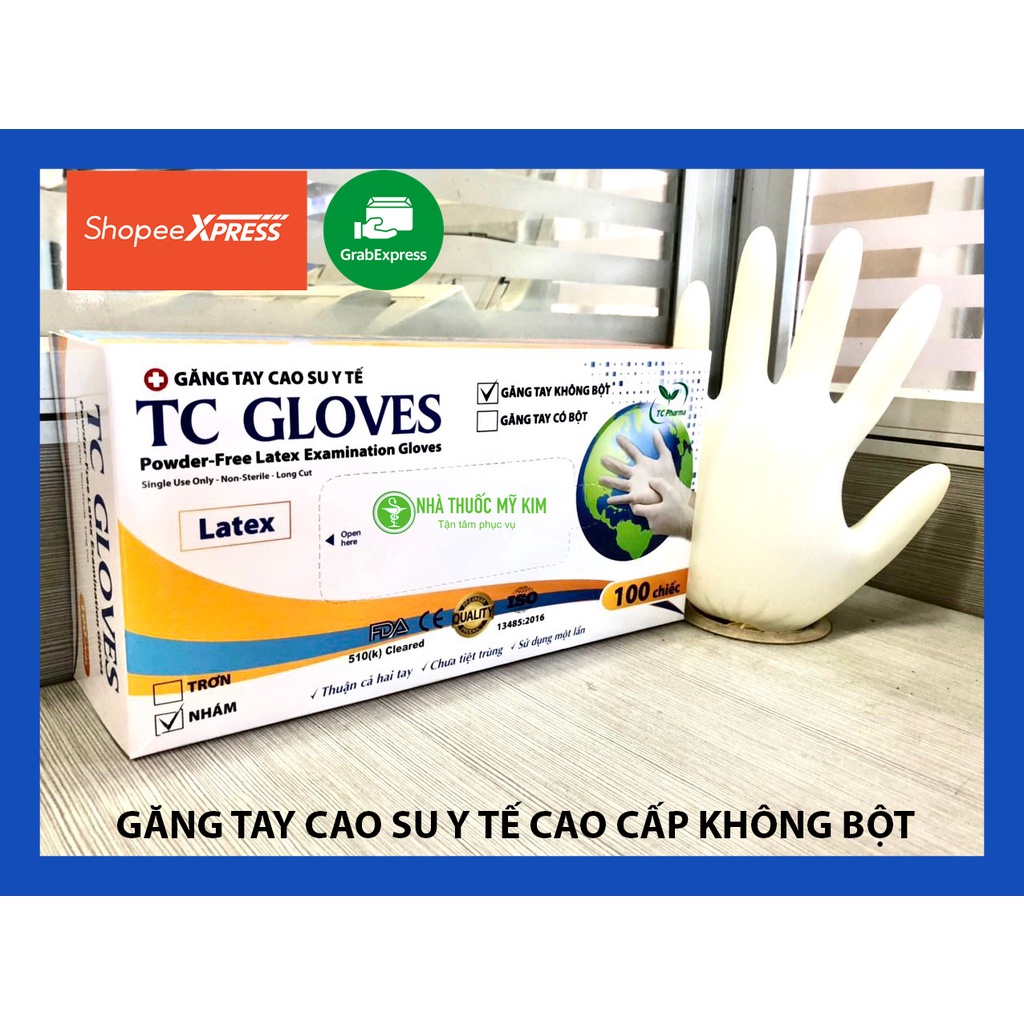 Găng tay cao su y tế cao cấp không bột TCgloves hộp 100 cái 50 cặp (bao tay y tế) Size S, M - Bao tay cao su y tế Latex