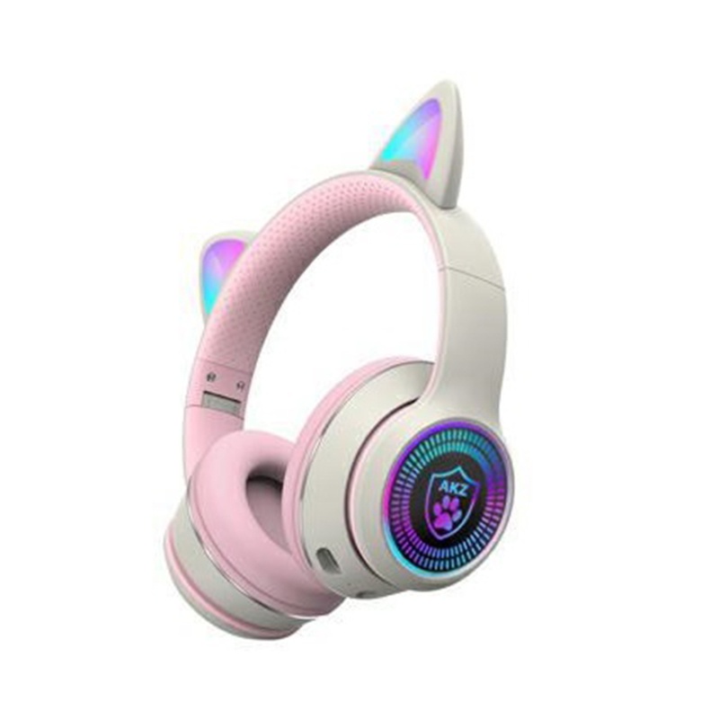 Tai Nghe Chụp Tai Không Dây Có Đèn LED Hình Tai Mèo Thoáng Khí Hỗ Trợ Chơi Game Thể Thao RGB