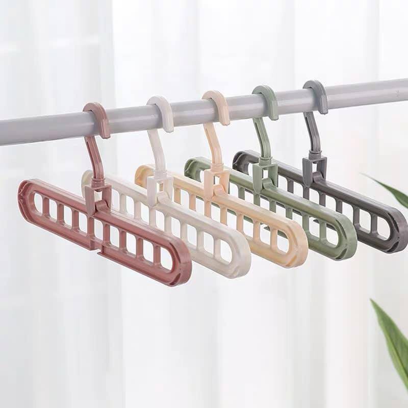Móc treo quần áo 9 lỗ bằng nhựa gấp gọn đa năng thanh xoay 360 độ thông minh tiết kiệm diện tích tiện tủ đồ Dimino