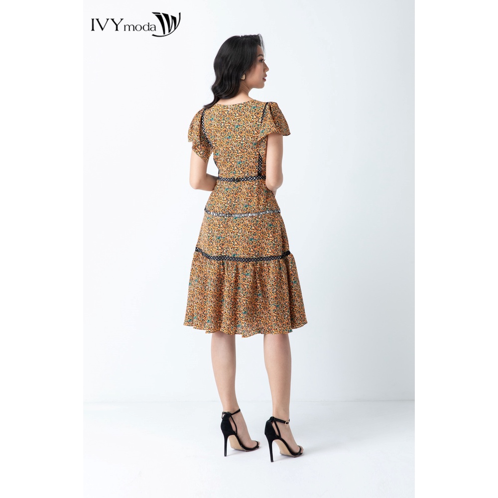 Đầm lụa xòe họa tiết IVY moda MS 48M6677