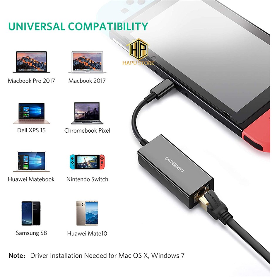 Cáp USB Type C to Lan Gigabit 10/100/1000Mbps Ugreen 50307 chính hãng - Hapustore