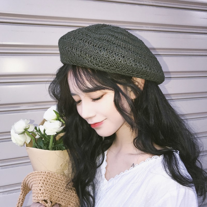 Mũ Beret Đan Bằng Cotton Lanh Thoáng Khí Màu Sắc Đơn Giản Phong Cách Nhật Bản