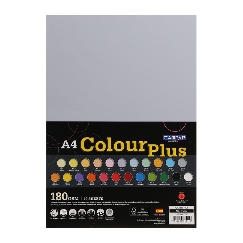 Giấy bìa màu A4 180gsm - 10 tờ/xấp - Đen, Trắng, Xám
