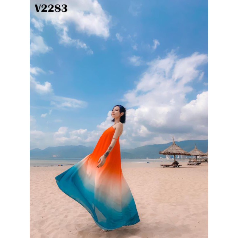 Váy Maxi Yếm Màu Ombre - Váy Maxi Loang Sắc Màu Quốc Dân | BigBuy360 - bigbuy360.vn