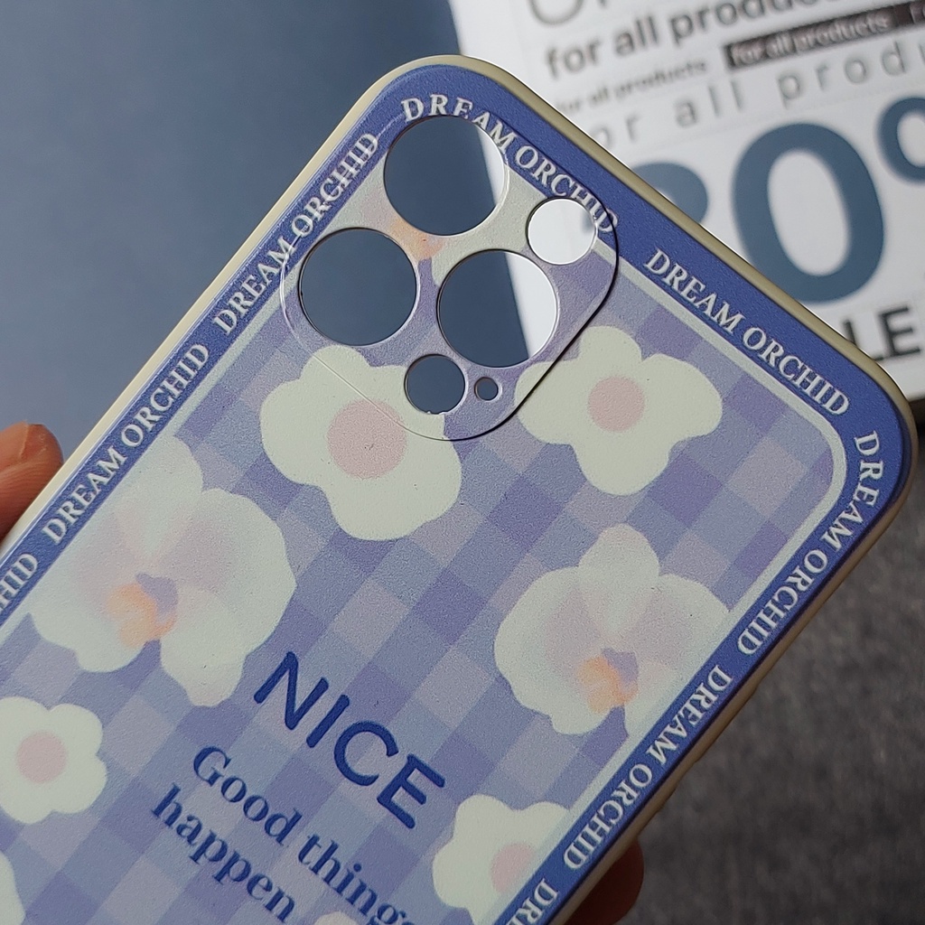 Ốp lưng Iphone viền vuông hoa trắng nền tím 7plus/8/8plus/x/xr/xs/11/12/13/pro/max/plus/promax - Tomax Case