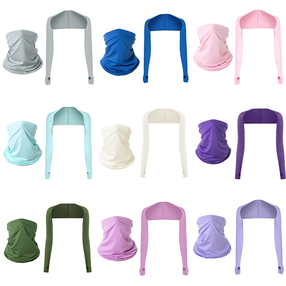 Bộ khăn choàng cổ + vỏ bọc cổ bằng lụa lạnh chống nắng mùa hè đa dụng