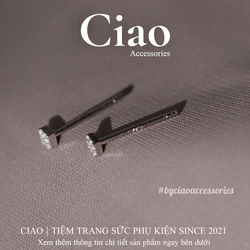 [HOẢ TỐC 1H] Khuyên tai/ Bông tai mạ bạc S925 thiết kế đính đá vuông Agnes Tiny Ciao