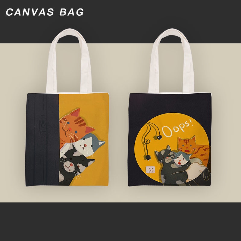 Túi tote canvas họa tiết mèo xinh xắn