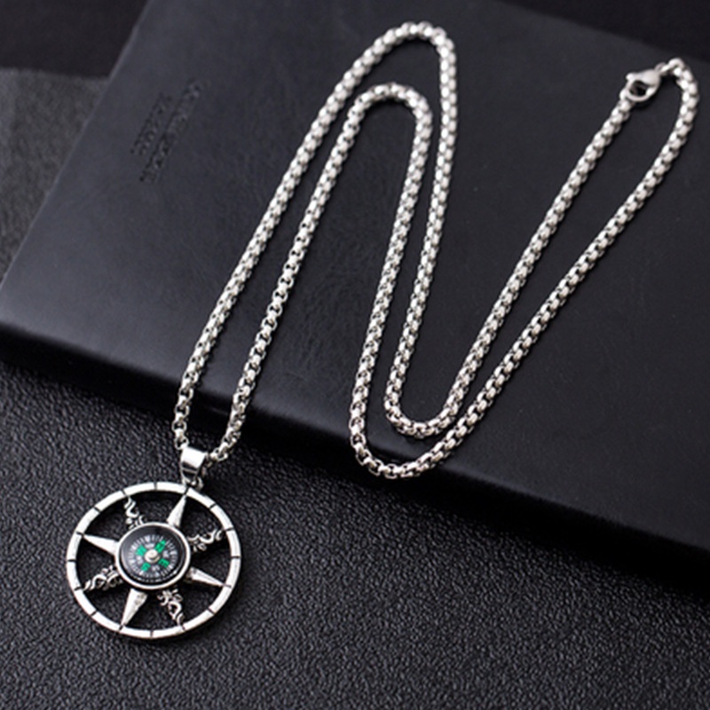 Dây Chuyền Bạc Nam Unisex La Bàn Cuban Đính Đá Đẹp Thời Trang Phụ kiên Cá Tính Lucifer Store Titan - Vòng Cổ La Bàn
