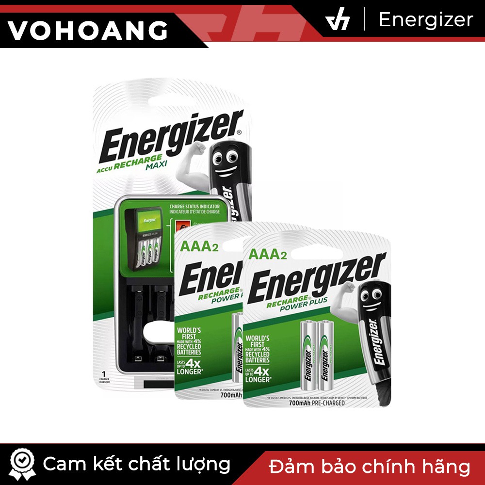 Bộ sạc Energizer Charger kèm 4 pin sạc AAA 700mAh, tự ngắt sạc, pin mới nguyên seal