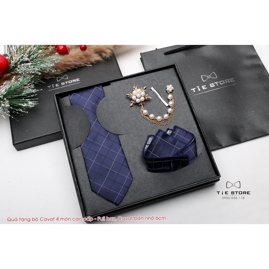 [ QUÀ TẶNG ] Cavat Bộ Cao Cấp Hàn Quốc 4 món Phụ Kiện - Full box kèm túi xách, đen kẻ caro