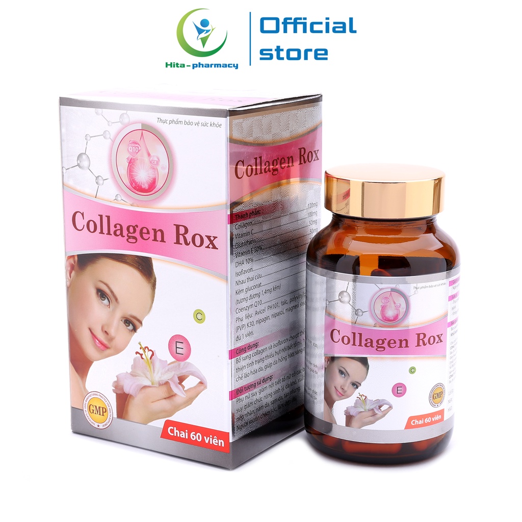 Viên uống đẹp da Collagen Rox HDPHARMA Vitamin E C giảm nám sạm da 60 viên [Collagen Rox Hồng - Cô gái]