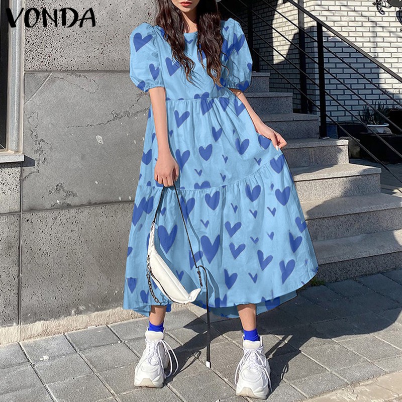 Đầm VONDA tay ngắn form rộng họa tiết trái tim trẻ trung cho nữ | BigBuy360 - bigbuy360.vn