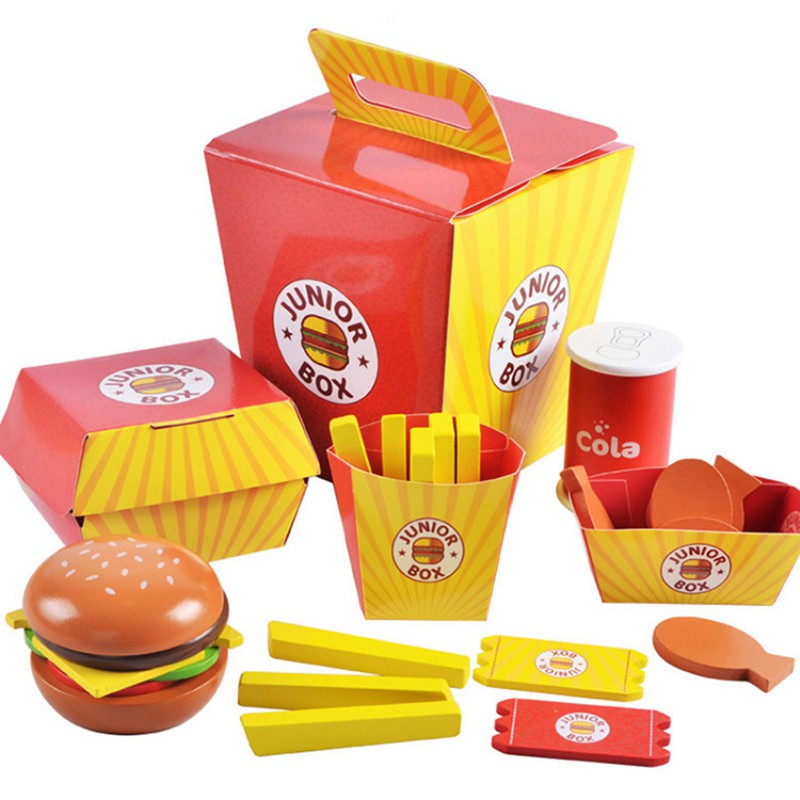 Bộ Đồ Chơi Cắt Bánh Hamburger Bằng Gỗ Cho Bé