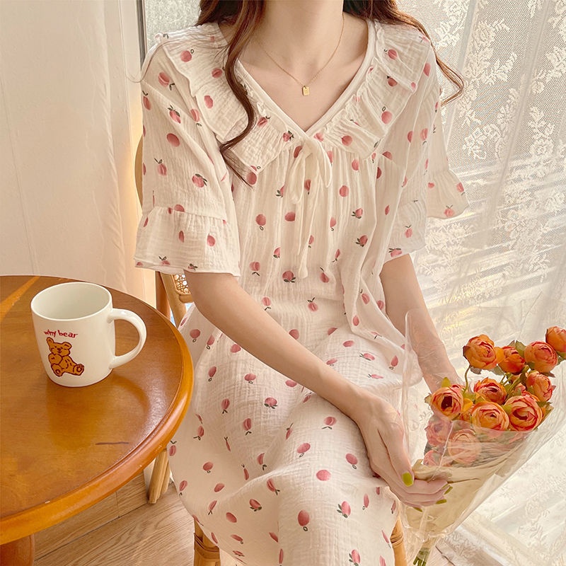 Đầm Ngủ Tay Ngắn In Họa Tiết Công Chúa Dễ Thương Thời Trang Mùa Hè Cho Nữ