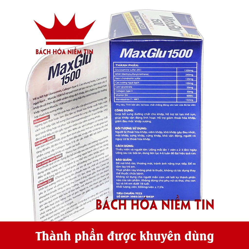 Viên uống giảm đau khớp MaxGlu 1500 - thành phần Glucosamin kết hợp thảo dược tác dụng lâu dài an toàn khi sử dụng