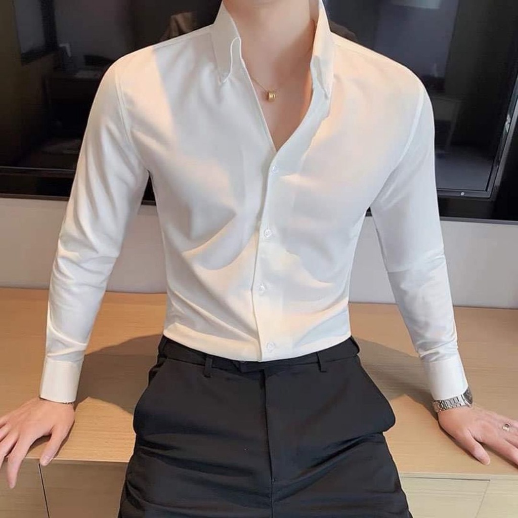 Áo Sơ Mi Nam Cổ Rộng Kiểu Mới ,Phong Cách Hàn Quốc, Vải Lụa Cao Cấp , Fom Slimfit Ôm Body