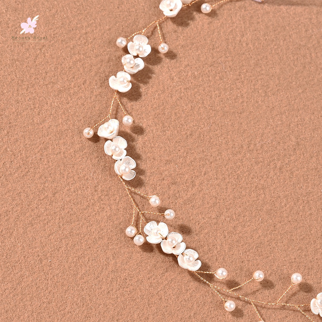 Băng Đô Cài Tóc Đính Ngọc Trai Có Dây Ruy Băng Cho Cô Dâu