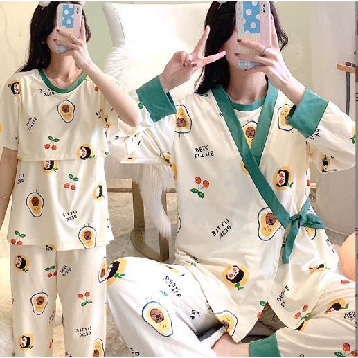 Bộ Bầu Dài Tay Sau Sinh cho con bú Đồ ngủ Kimono bầu đẹp mặc nhà (SET 3) - Quần áo thời trang cho mẹ Bigsize